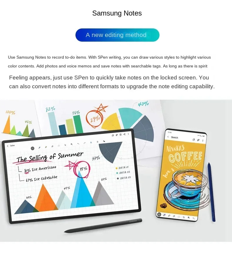 Galaxy Tab S10 Bluetooth stylus pen used for note taking and drawing on Samsung tablet and smartphone